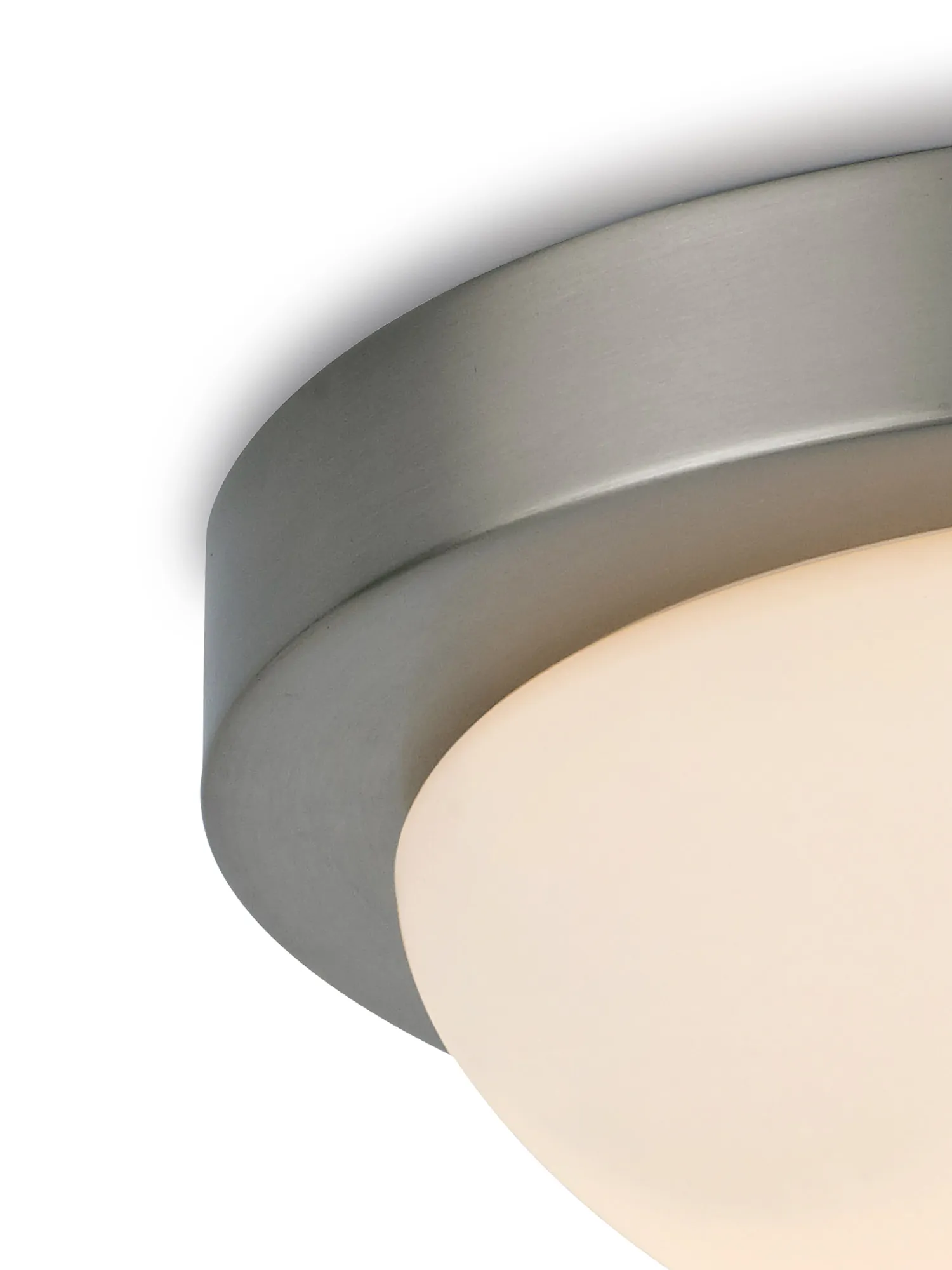 Porter 32cm Glass IP44 Flush Ceiling 2 Light Satin Nickel, Opal D0397  Deco Porter
